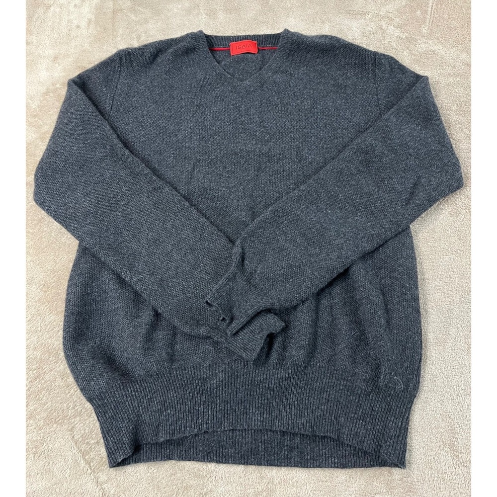 Isaia Napoli Cashmere Sweater Men's Size Large Gray V-Neck Long Sleeve EUC